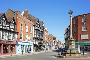 Adults Prints: Tewkesbury Town centre shops and the Tewkesbury War Memorial (The Cross)