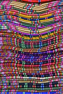 La Paz Prints: Textiles for sale in handicraft market, La Paz, Bolivia, South America