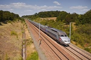 Indre Et Loire Prints: A TGV train speeds through the French countryside near to Tours
