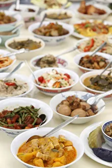 Images Dated 3rd August 2010: Thai food offered during a festival at Buddhapadipa temple, Wimbledon, London, England