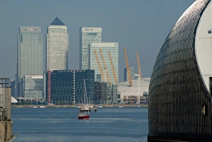 Docklands Prints: Thames Barrier, O2 Arena, Canary Wharf, London, England, United Kingdom, Europe
