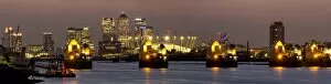 Panorama Gallery: Thames Flood Barrier with Docklands and Canary Wharf panorama from Woolwich, London