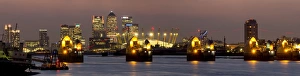 London Gallery: Thames Flood Barrier with Docklands and Canary Wharf panorama from Woolwich, London