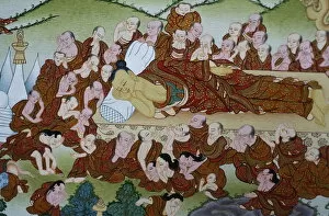 Images Dated 24th July 2007: Thangka painting of the Buddhas death (Parinirvana), Bhaktapur, Nepal, Asia