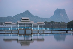 Hpa An Prints: Thar Yar Lake at dusk, Hpa-an, Kayin State, Myanmar (Burma), Asia