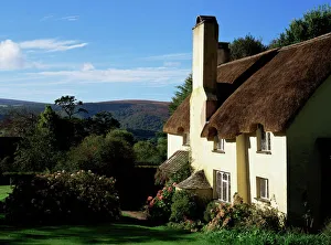 Cottage Prints: Thatched cottage, Selworthy, Exmoor National Park, Somerset, England, United Kingdom