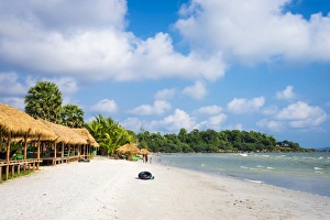 Huts Prints: Thatched huts with hammocks along Ochheuteal Beach, Sihanoukville, Preah Sihanouk Province