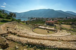 Drama Prints: Theatre at the ancient city of Epidaurus close to the sea, UNESCO, Peloponnese, Greece