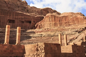 Amphitheatre Prints: Theatre carved into the mountainside, with stage wall and columns, Petra, UNESCO