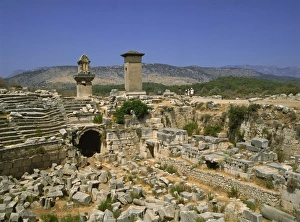 Xanthos Prints: The theatre, with Lycean tombs in the background, Xanthos, UNESCO World Heritage Site