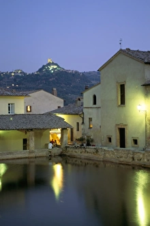 Siena Prints: Thermae of Bagno Vignoni at dusk, Val d Orcia, Siena province, Tuscany, Italy, Europe
