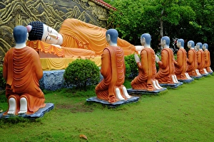 Mindfulness Prints: Thien Truc Buddhist Pagoda, Reclining Buddha, the final Nirvana, Bac Lieu, Vietnam