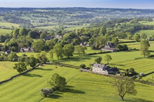 Thorpe village, elevated view from Thorpe Cloud, Spring, near Dovedale, Peak District