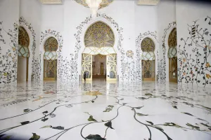 Floral Pattern Prints: Thousands of semi-precious stones, inset in marble, decorate the Sheikh Zayed Grand