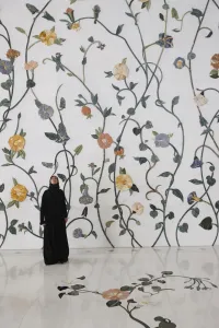 Headscarf Prints: Thousands of semi-precious stones, inset in marble, in a flower pattern decorate