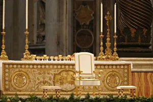 Basilica Prints: Throne and altar in St. Peters Basilica, Vatican, Rome, Lazio, Italy, Europe