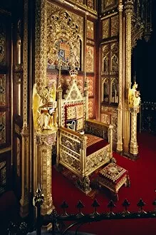House Of Lords Collection: The Throne, House of Lords, Houses of Parliament, Westminster, London, England