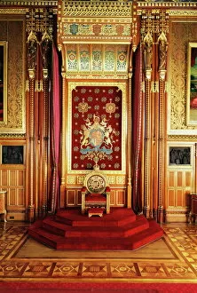 Westminster Collection: Throne in Queens robing room, Houses of Parliament, Westminster, London