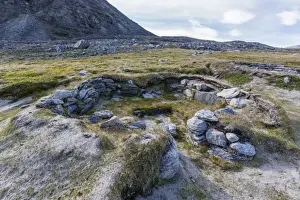 Nunavut Prints: Thule semi-subterranean winter home sites in Fechem Bay