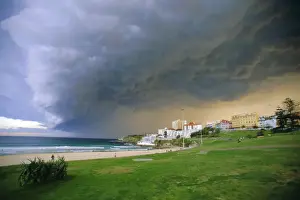 Thunderstorm advancing over Bondi Beach in the Eastern suburbs, Sydney, Australia