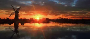 Hues Prints: Thurne Mill and river Thurne, sunrise, Norfolk Broads