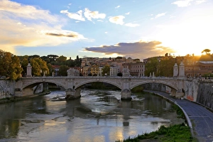 Sunrise And Sunset Prints: Tiber River, Rome, Lazio, Italy, Europe