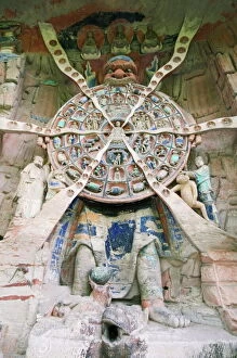 Images Dated 29th April 2008: Tibetan Buddhist wheel of life rock sculpture at Dazu Rock Carvings, UNESCO World Heritage Site