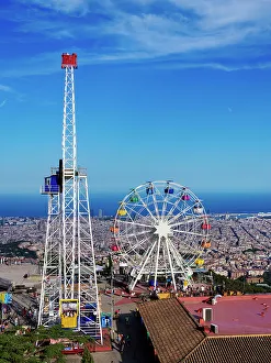 Ferris Wheel Prints: Tibidabo Amusement Park, Mount Tibidabo, Barcelona, Catalonia, Spain, Europe