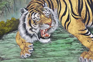 Seoul Prints: Tiger painting at Bongeunsa temple, Seoul, South Korea, Asia