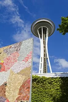 Images Dated 21st May 2010: Tile Mosaic by Horiuchi and the Space Needle, Seattle Center, Seattle, Washington State