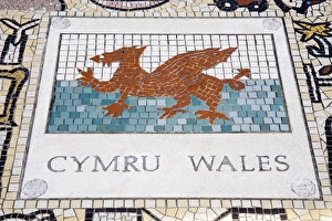 Millennium Stadium Prints: Tile mosaic of Welsh crest at Millennium Stadium, Cardiff City, Wales, United Kingdom