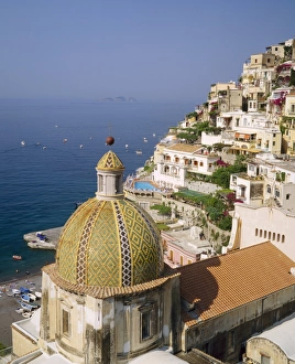 Tiled dome of a church above Positano
