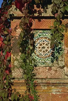 Sintra Prints: Tiled panel on decorative column in Moorish Gothic style, 19th century Quinta