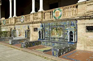 Tiled seating depicting various parts of historic Spain