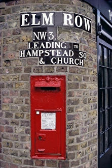 Street Sign Prints: Tiled street name and postbox, Hampstead, London, England, United Kingdom, Europe