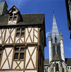Timber framed house in the old district, Dijon, Burgundy, France, Europe