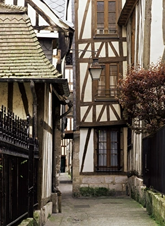 Rouen Prints: Timber-framed houses in a narrow alleyway, Rouen, Haute Normandie (Normandy)