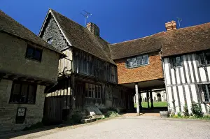 Tudor Prints: Timbered Tudor cottages overlooking Leicester Square, Penshurst, Kent, England