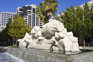 Fountains Prints: Time to Cast Away Stones, fountain sculpture by Stephen Kaltenbach outside the Sacramento Convention Center
