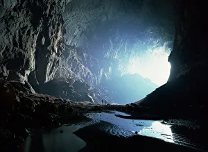 Borneo Prints: Tiny figures show scale of the Deer cave looking back