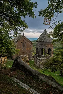 South Prints: Tiri monastery stands on a hillside in South Ossetia with a cloudy sky above
