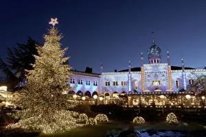 Glowing Prints: Tivoli Gardens at Christmas, Copenhagen, Denmark, Scandinavia, Europe