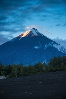 Black Sand Prints: Tolbachik volcano at sunset, Kamchatka, Russia, Eurasia