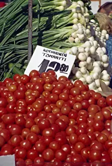 Helsinki Prints: Tomatoes and salad onions on sale at a vegetable market in Helsinki, Finland