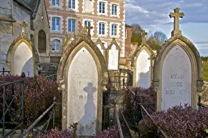 Cemetery Prints: Tomb of Adele Hugo, wife of famous French writer Victor Hugo, in a graveyard at Villequier