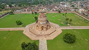 Tomb Prints: Tomb of Asif Khan in Lahore is a historic site in Pakistan surrounded by a large garden area and local buildings