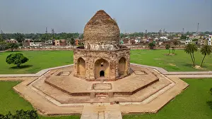 Mughal Prints: Tomb of Asif Khan in Lahore shows architecture and historical design from the Mughal period in Pakistan