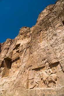 Typically Iranian Prints: Tomb of Ataxerxes I and carved relief below, Naqsh-e Rostam Necropolis, near Persepolis