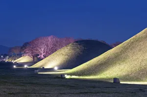 Moonlight Prints: Tombs of Inwang-dong, UNESCO World Heritage Site, at dusk, Gyeongju, South Korea, Asia