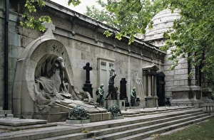 Traditionally Hungarian Prints: Tombs and memorials inside the Kerepesi Cemetery, Budapest, Hungary, Europe